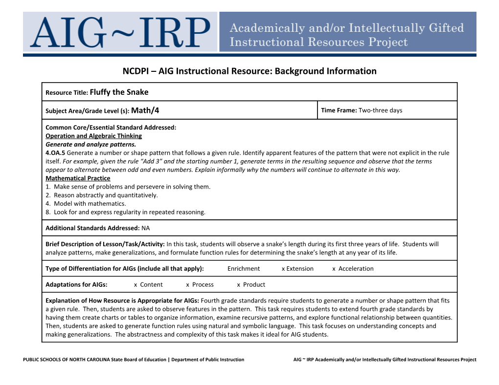 NCDPI AIG Instructional Resource: Background Information s4