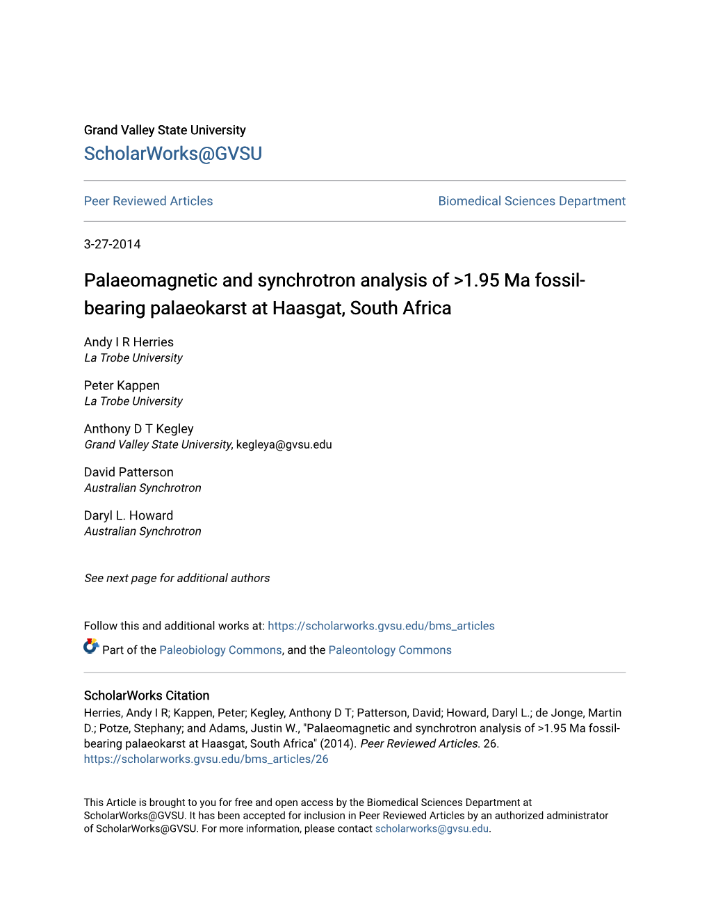 Palaeomagnetic and Synchrotron Analysis of &gt;1.95 Ma Fossil-Bearing