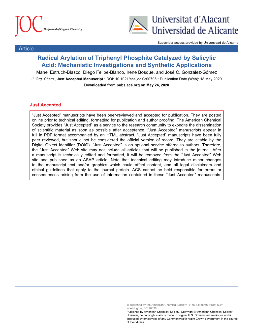 Radical Arylation of Triphenyl Phosphite Catalyzed By