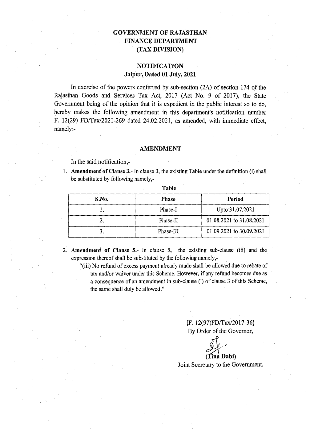 Government of Rajasthan Finance Department (Tax Division)