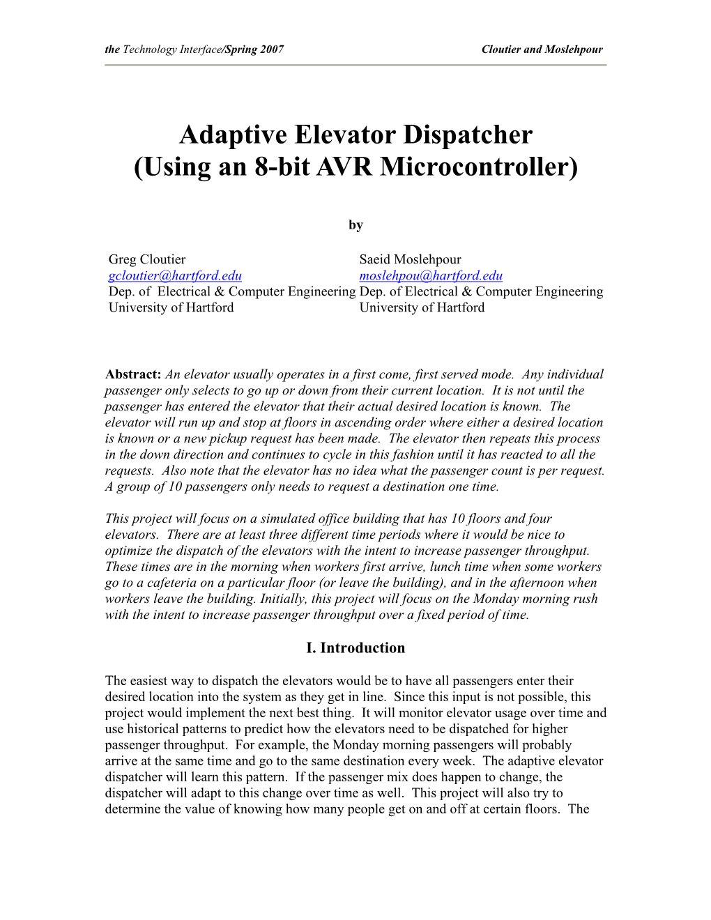 Adaptive Elevator Dispatcher (Using an 8-Bit AVR Microcontroller)