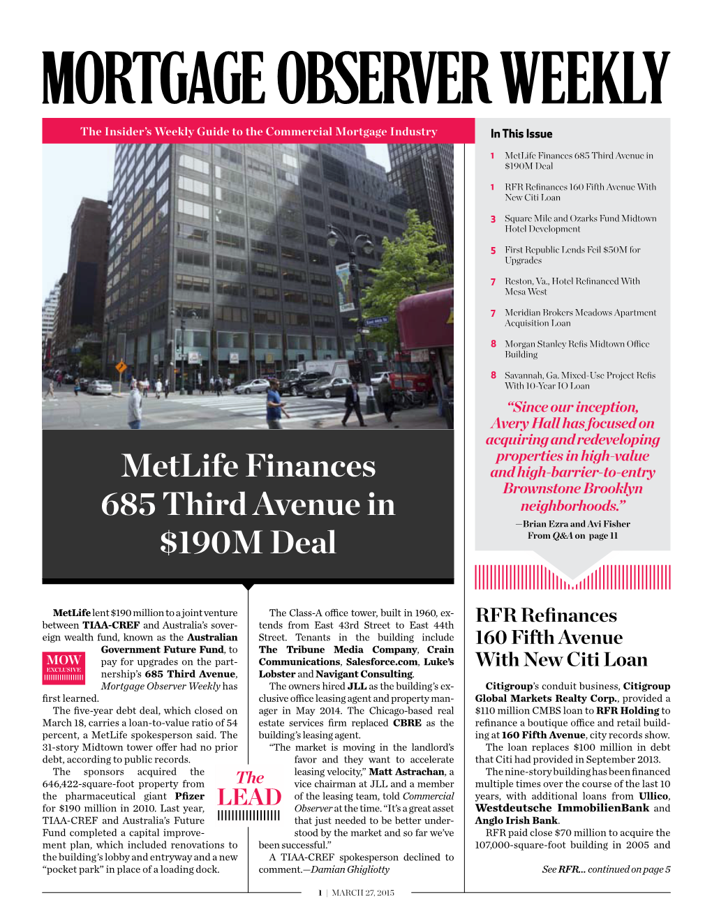 Metlife Finances 685 Third Avenue in $190M Deal