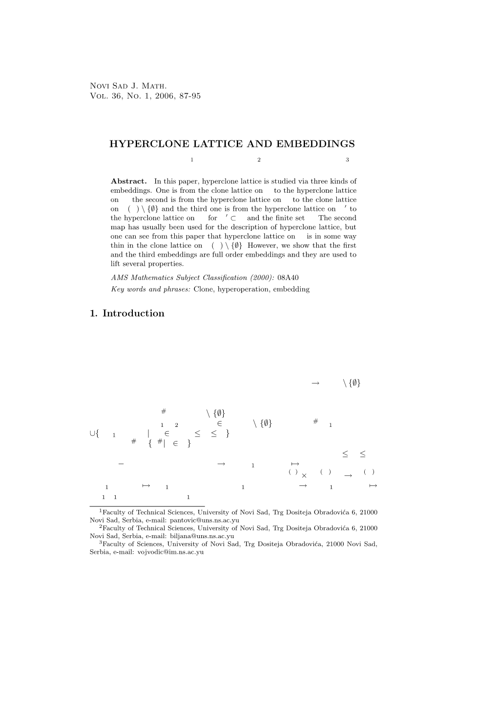 HYPERCLONE LATTICE and EMBEDDINGS 1. Introduction