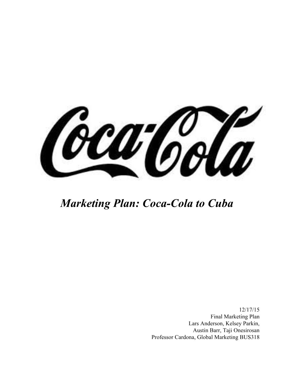 Marketing Plan: Cocacola to Cuba