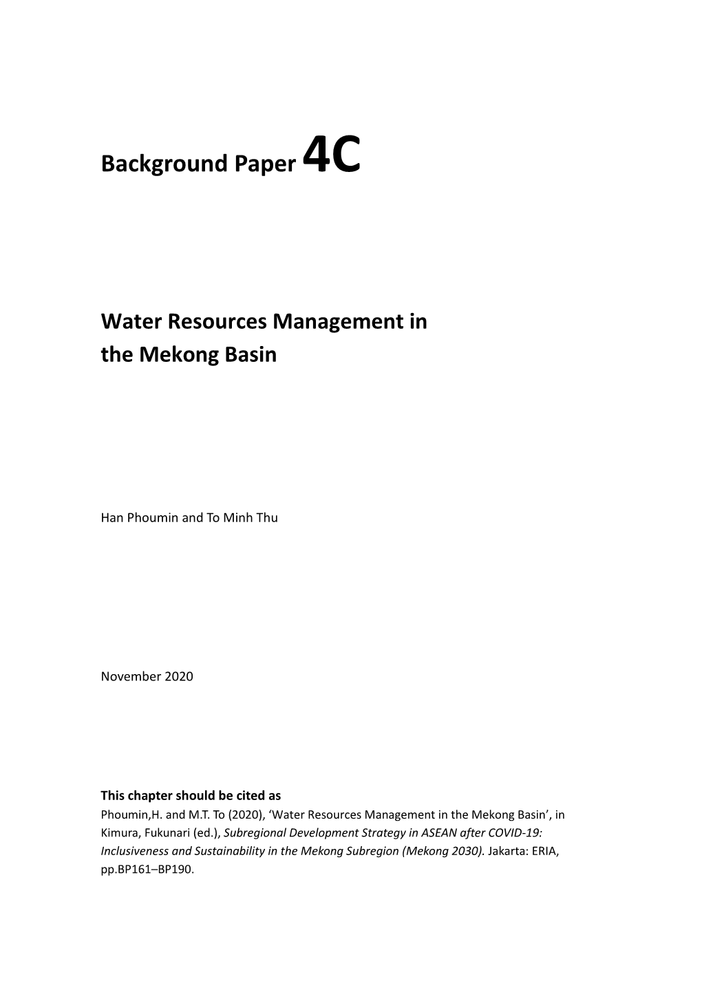 Water Resources Management in the Mekong Basin