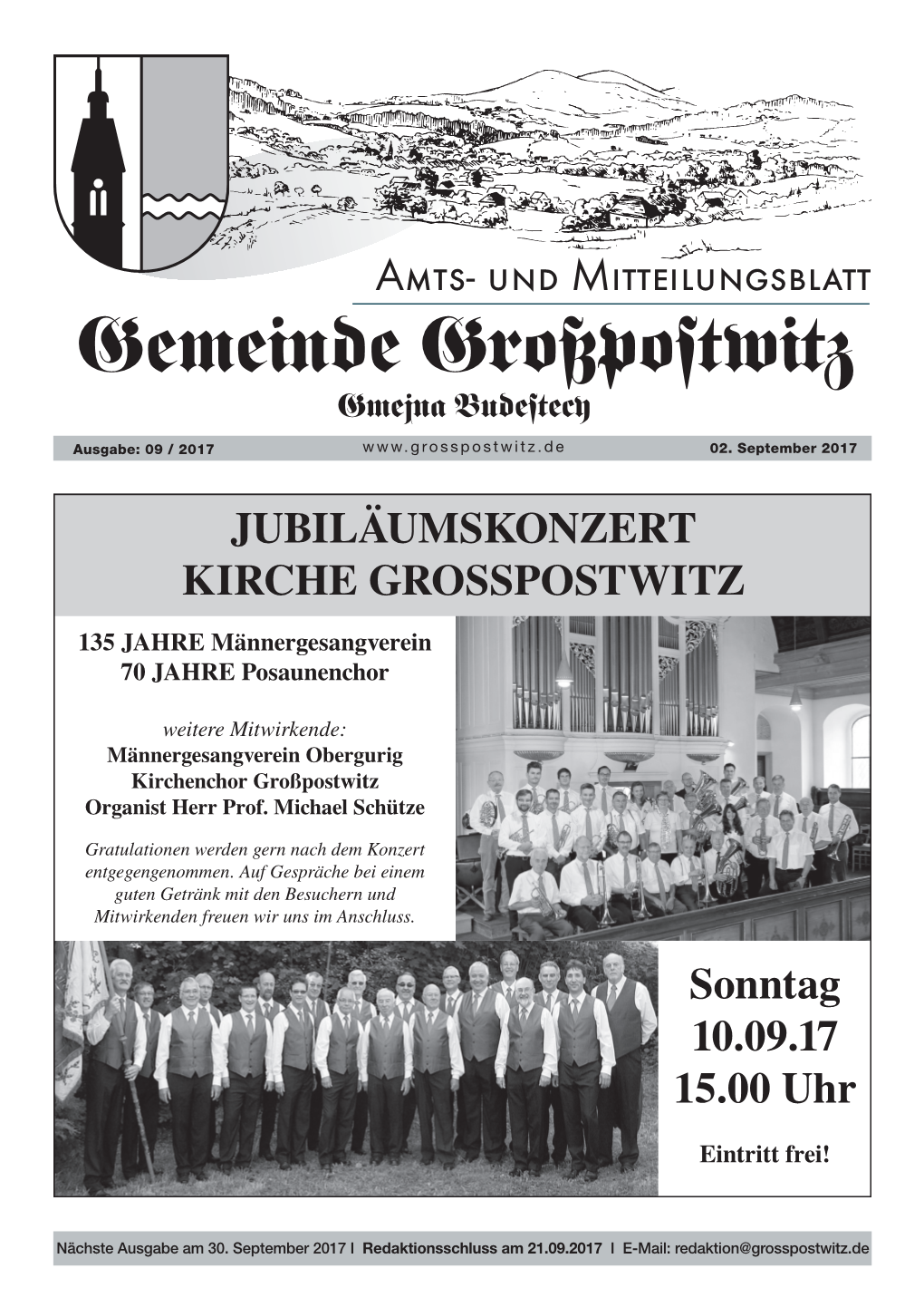 JUBILÄUMSKONZERT KIRCHE GROSSPOSTWITZ Sonntag 10.09