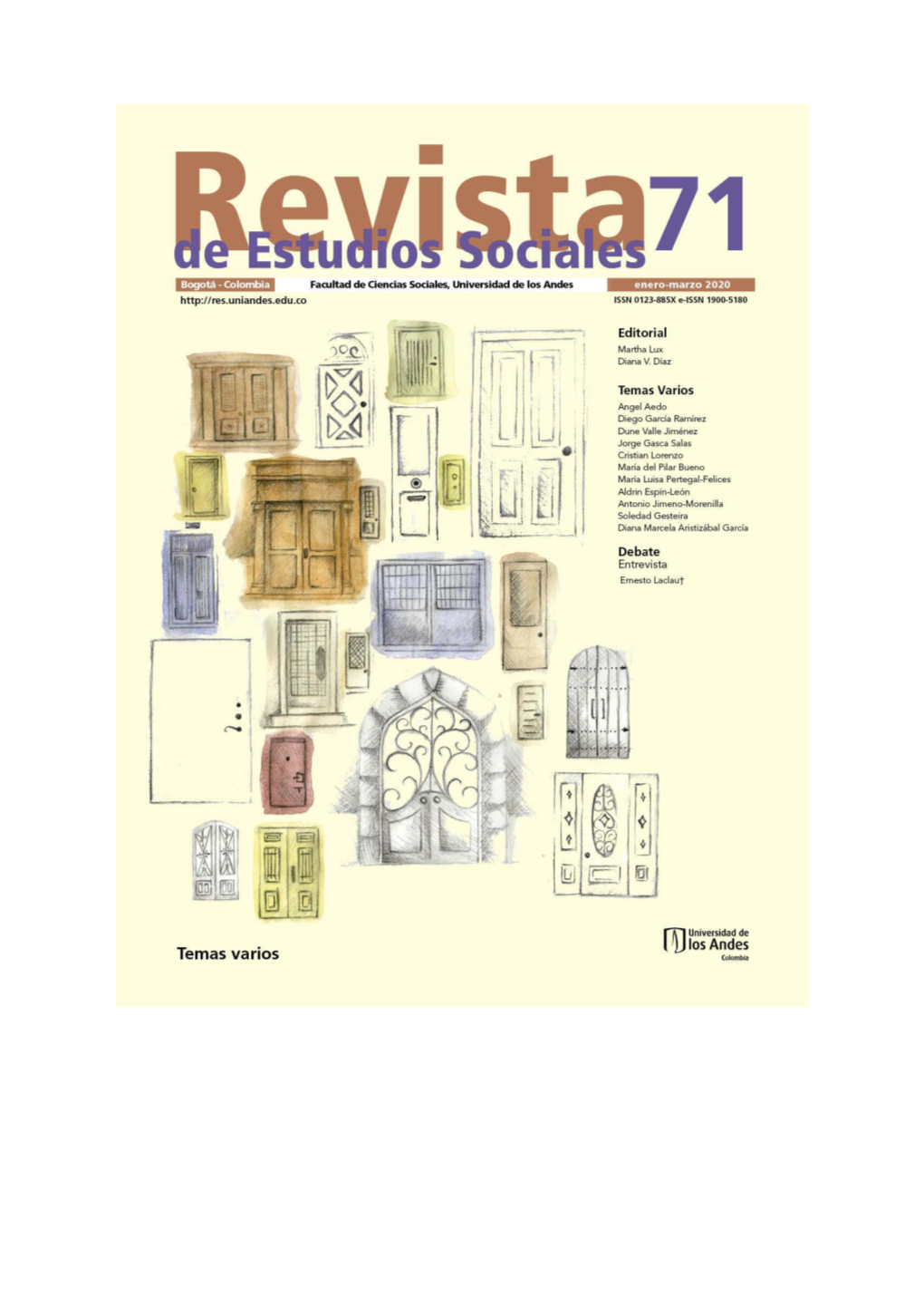 Revista De Estudios Sociales, 71 | 01/01/2010, «Temas Varios» [En Línea], Publicado El 27 Enero 2020, Consultado El 04 Mayo 2021