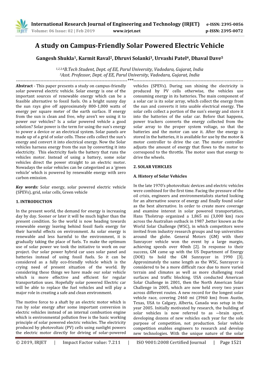 A Study on Campus-Friendly Solar Powered Electric Vehicle