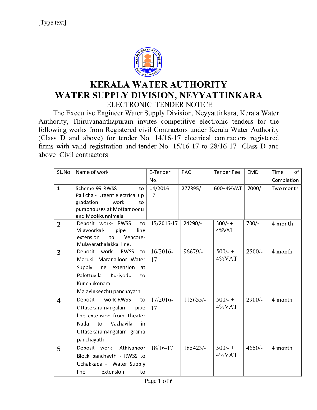 Kerala Water Authority Water Supply Division