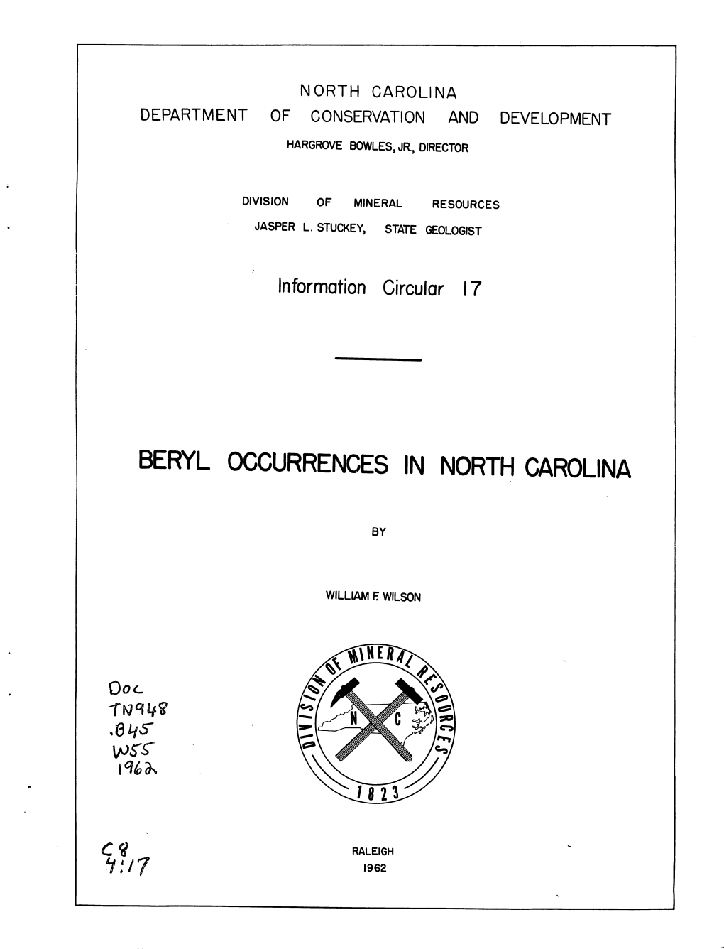 Beryl Occurrences in North Carolina