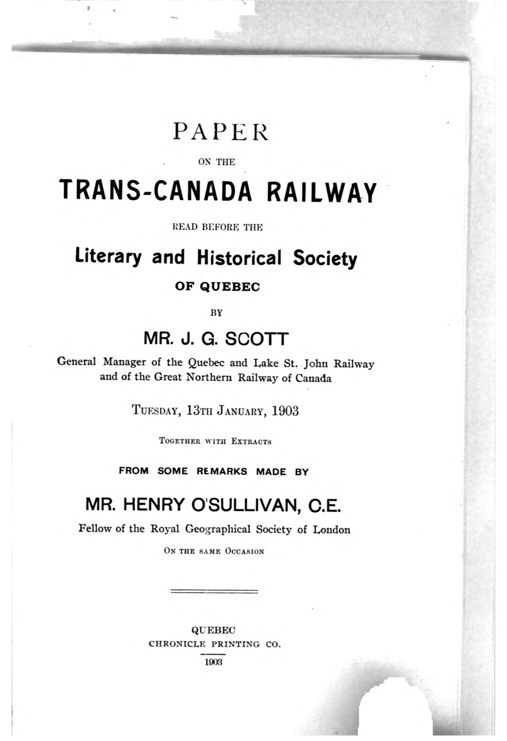 Paper Trans-Canada Railway