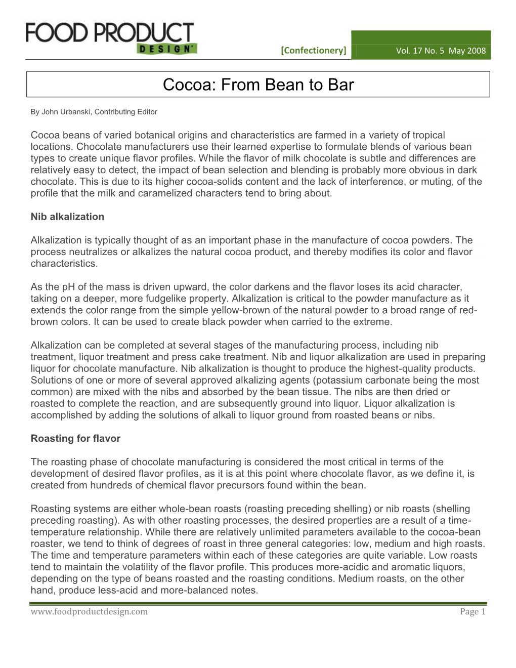 Cocoa : from Bean to Bar