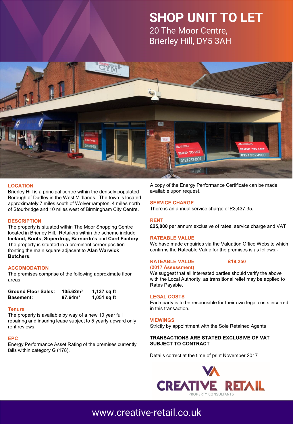 SHOP UNIT to LET 20 the Moor Centre, Brierley Hill, DY5 3AH