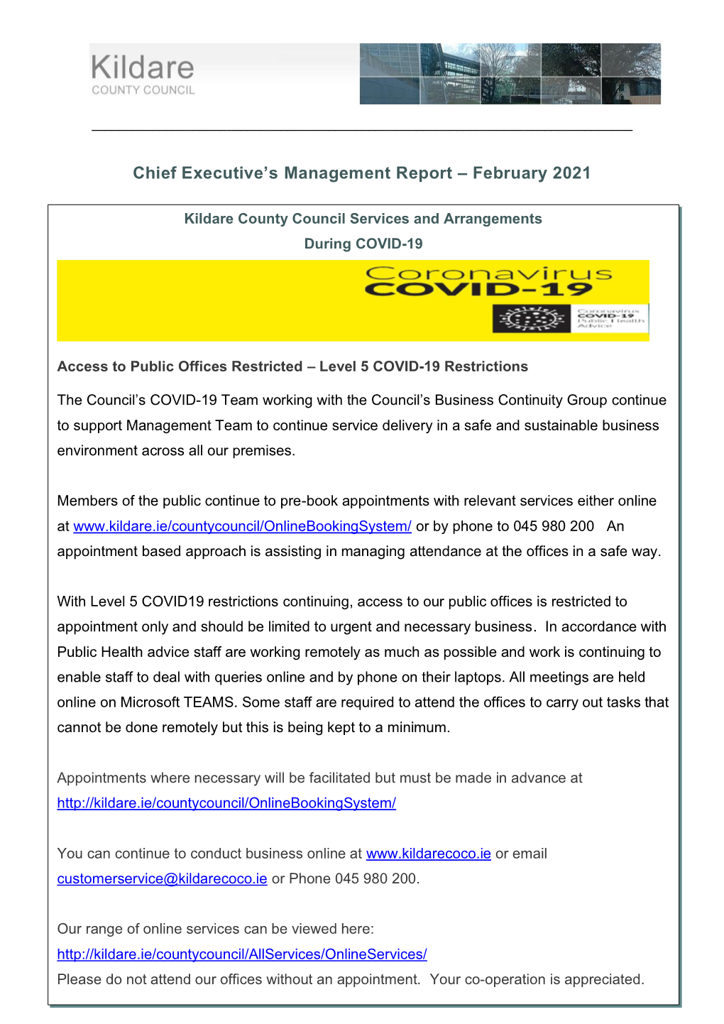 Chief Executive's Report February 2021