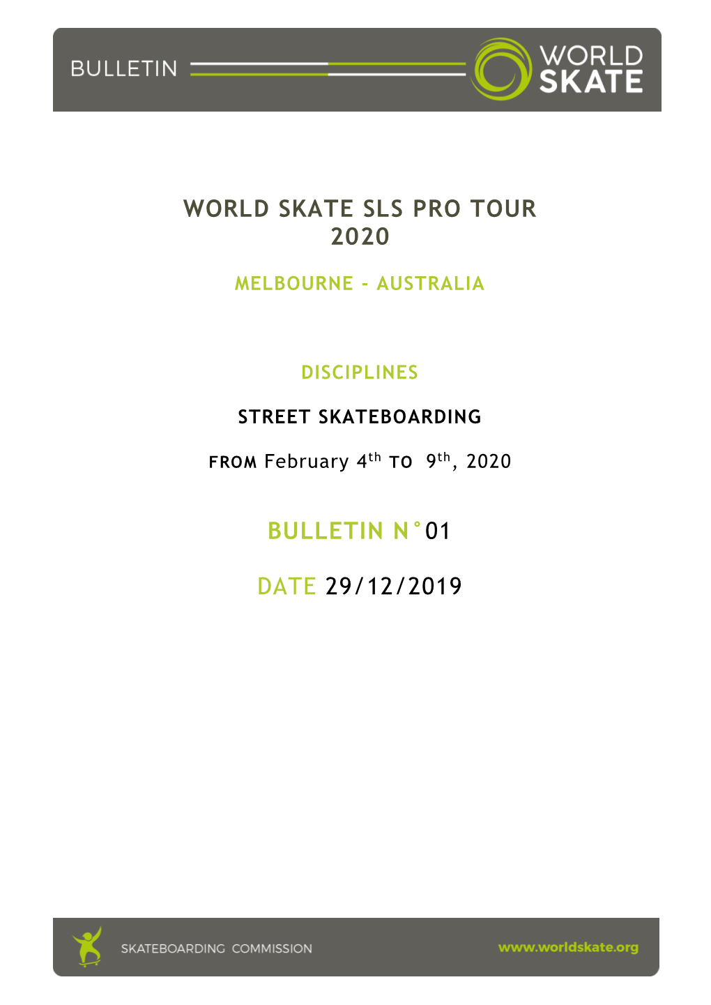 Bulletin #01 Melbourne 2020 Skateboarding Pro Tour