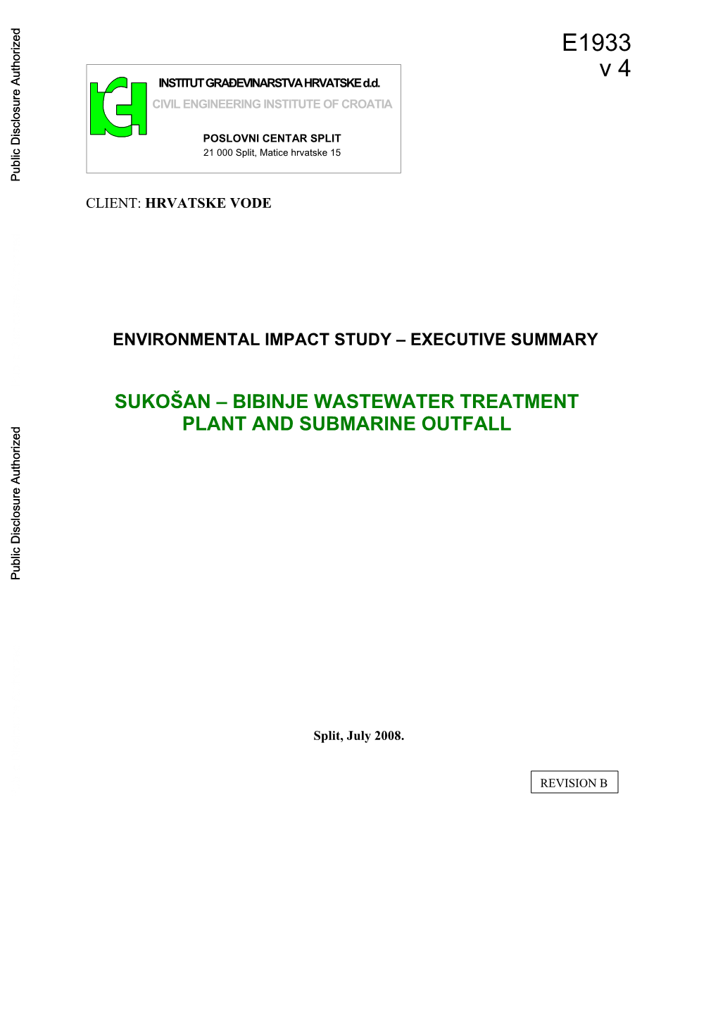 Sukošan – Bibinje Wastewater Treatment Plant and Submarine Outfall