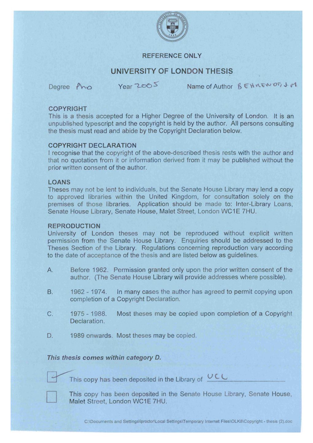 University of London Thesis