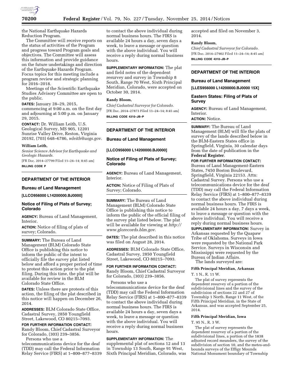 Federal Register/Vol. 79, No. 227/Tuesday, November 25, 2014