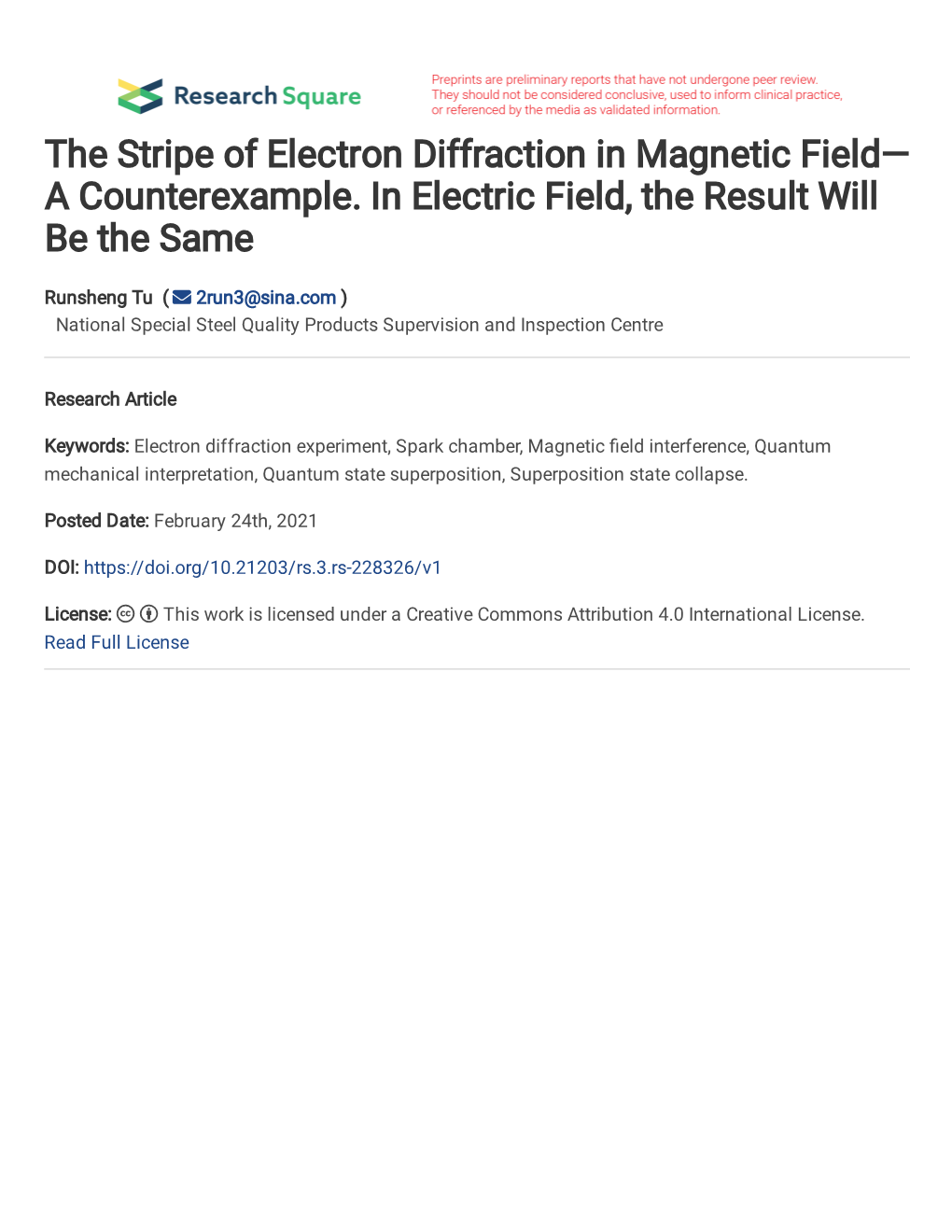 The Stripe of Electron Diffraction in Magnetic Field— a Counterexample