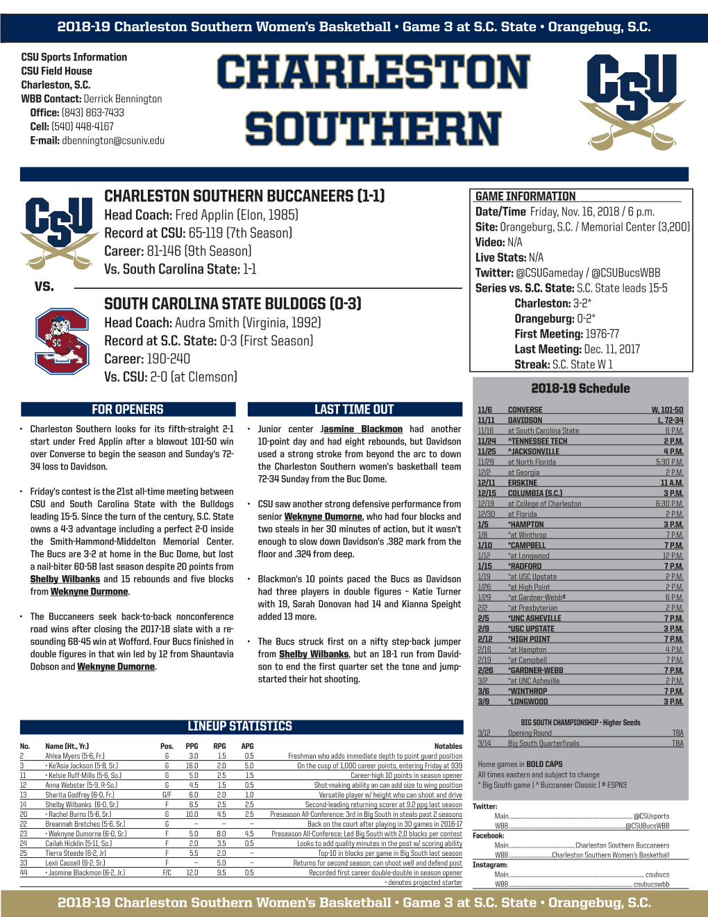 Charleston Southern Women’S Basketball • Game 3 at S.C