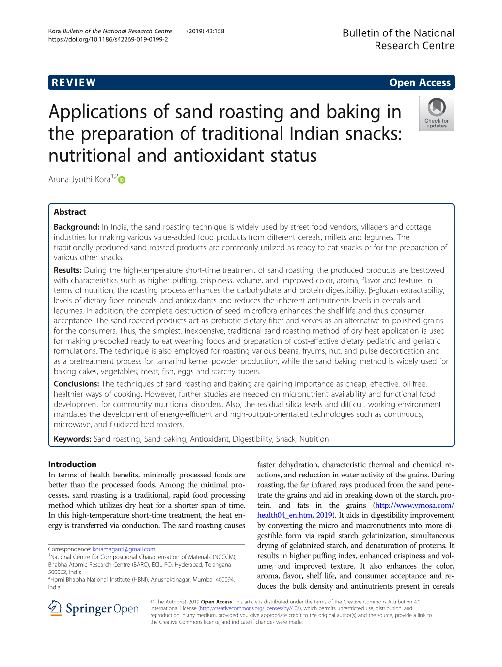 Applications of Sand Roasting and Baking in the Preparation of Traditional Indian Snacks: Nutritional and Antioxidant Status Aruna Jyothi Kora1,2