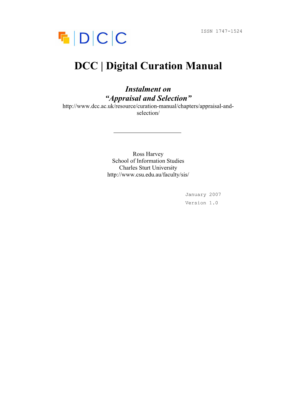 DCC Digital Curation Manual Instalment on Appraisal and Selection