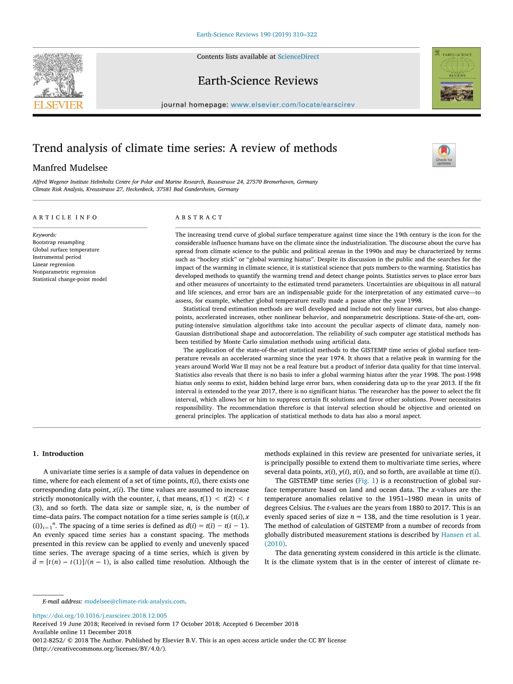 Trend Analysis of Climate Time Series a Review of Methods