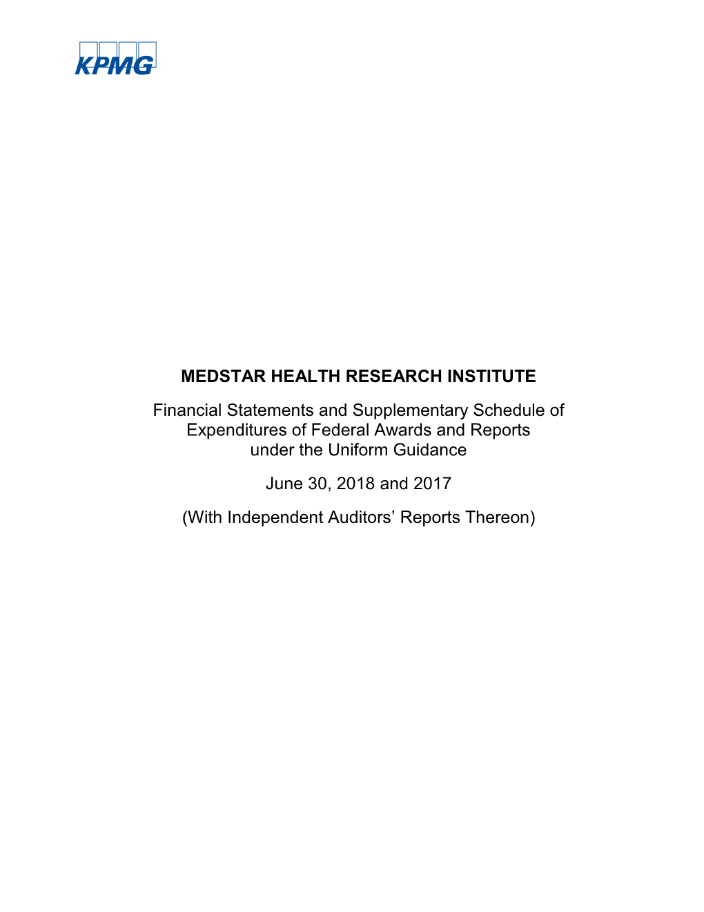 MEDSTAR HEALTH RESEARCH INSTITUTE Financial Statements
