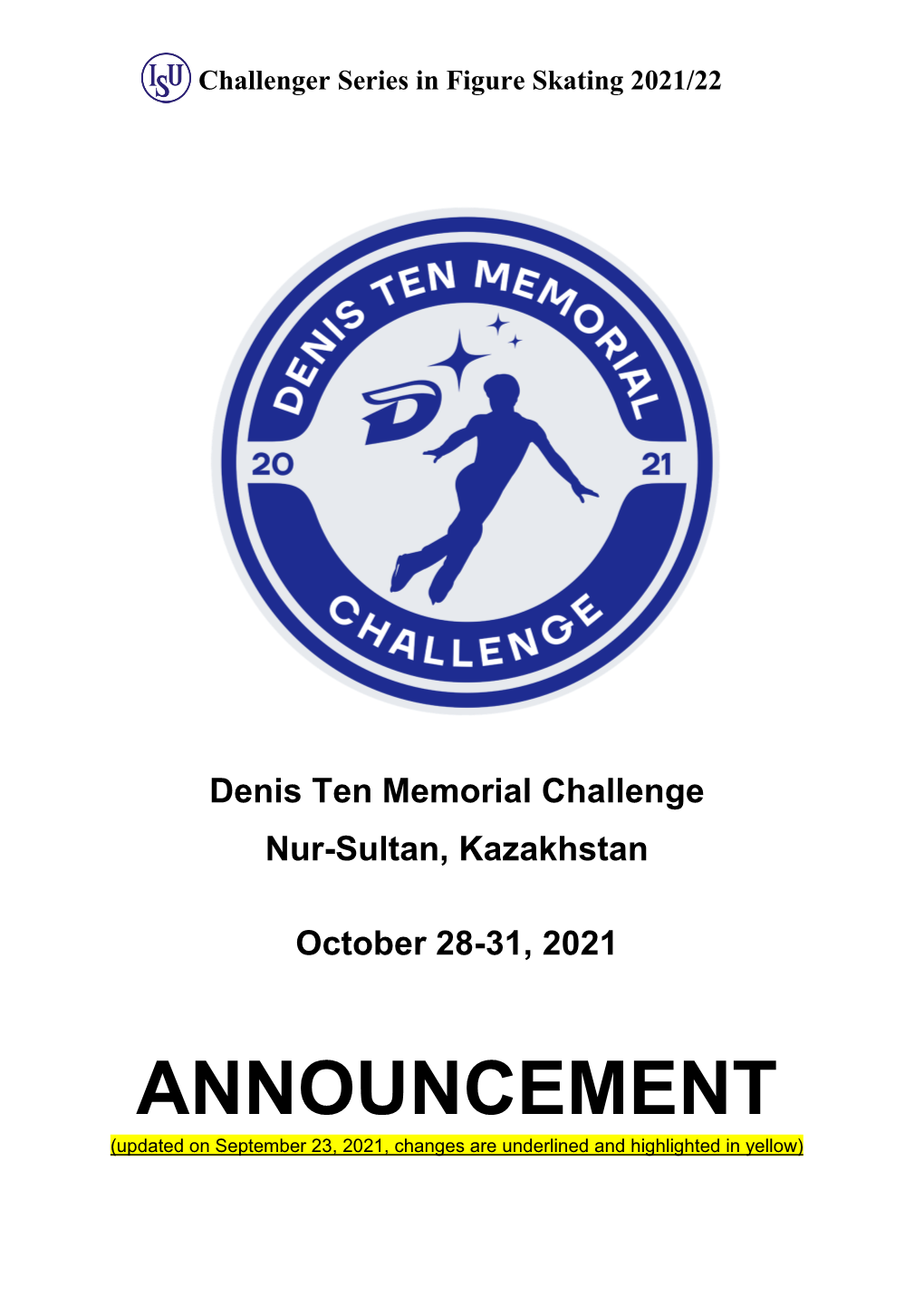 Denis Ten Memorial Challenge Nur-Sultan, Kazakhstan