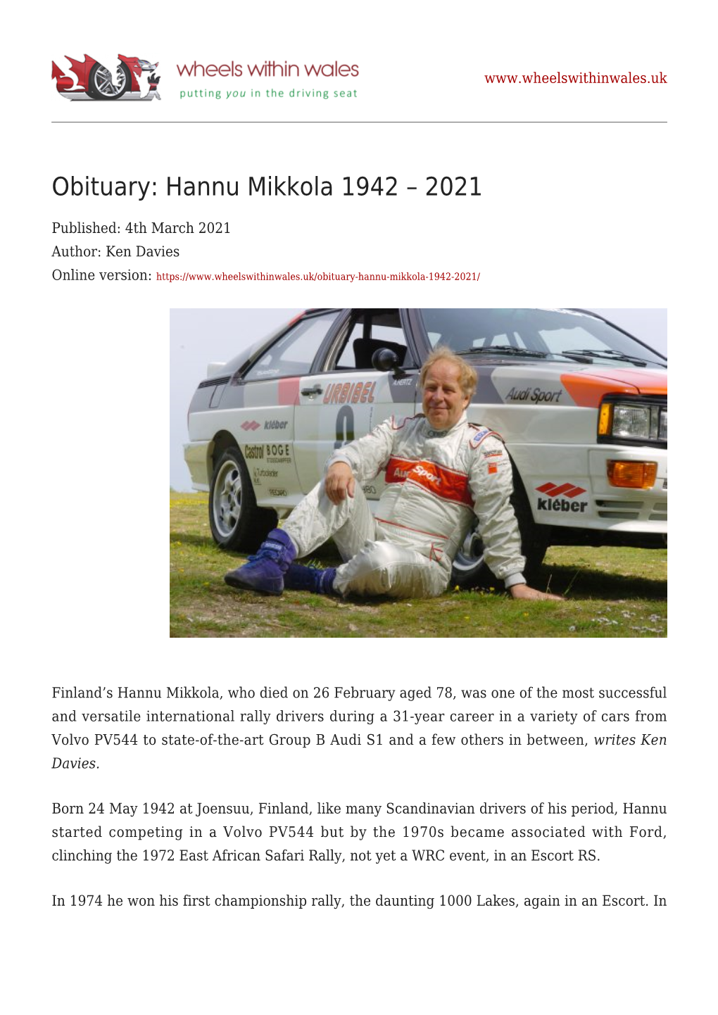 Obituary: Hannu Mikkola 1942 – 2021