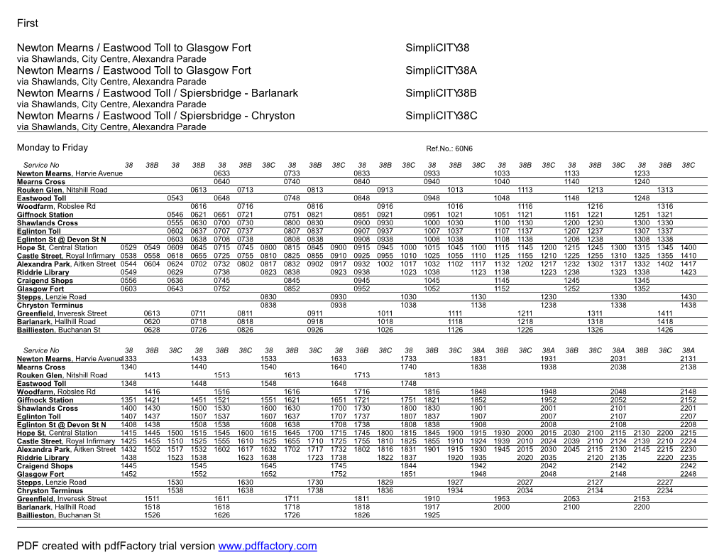 First Newton Mearns / Eastwood Toll to Glasgow Fort Simplicity38 Newton Mearns / Eastwood Toll to Glasgow Fort Simplicity38a Ne