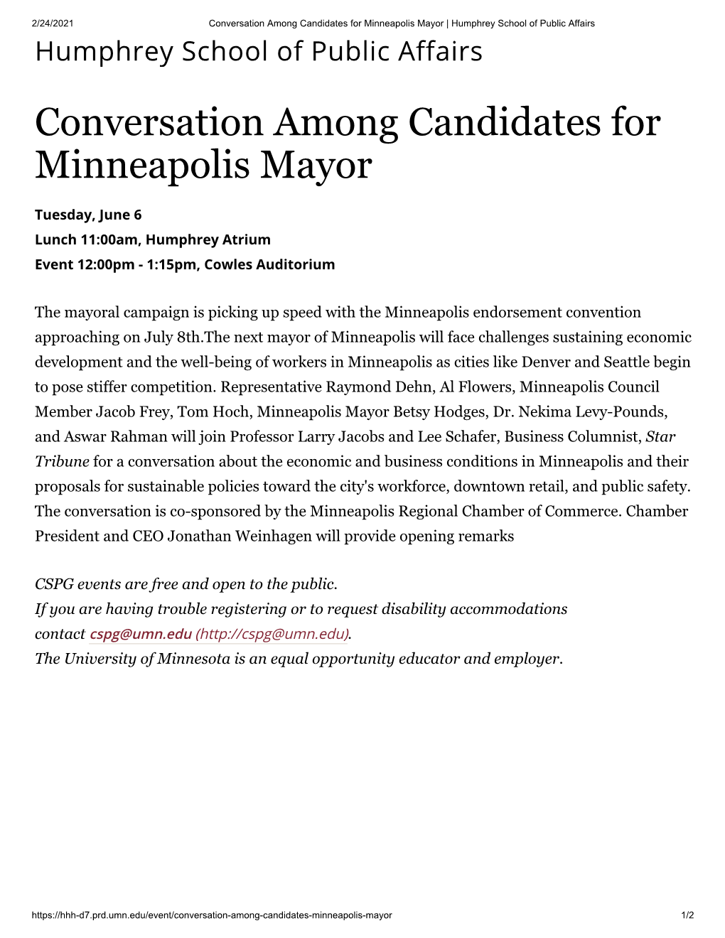 Conversation Among Candidates for Minneapolis Mayor