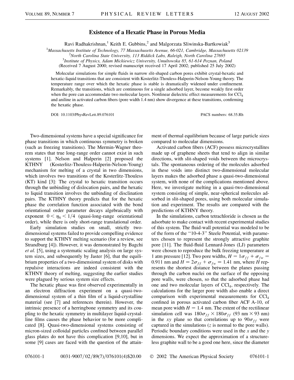 Existence of a Hexatic Phase in Porous Media