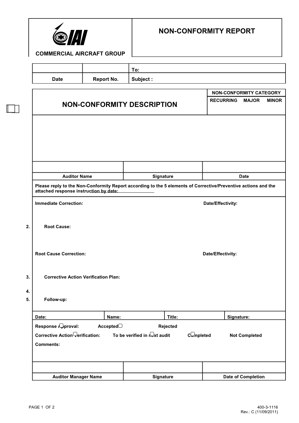 Non-Conformity Report