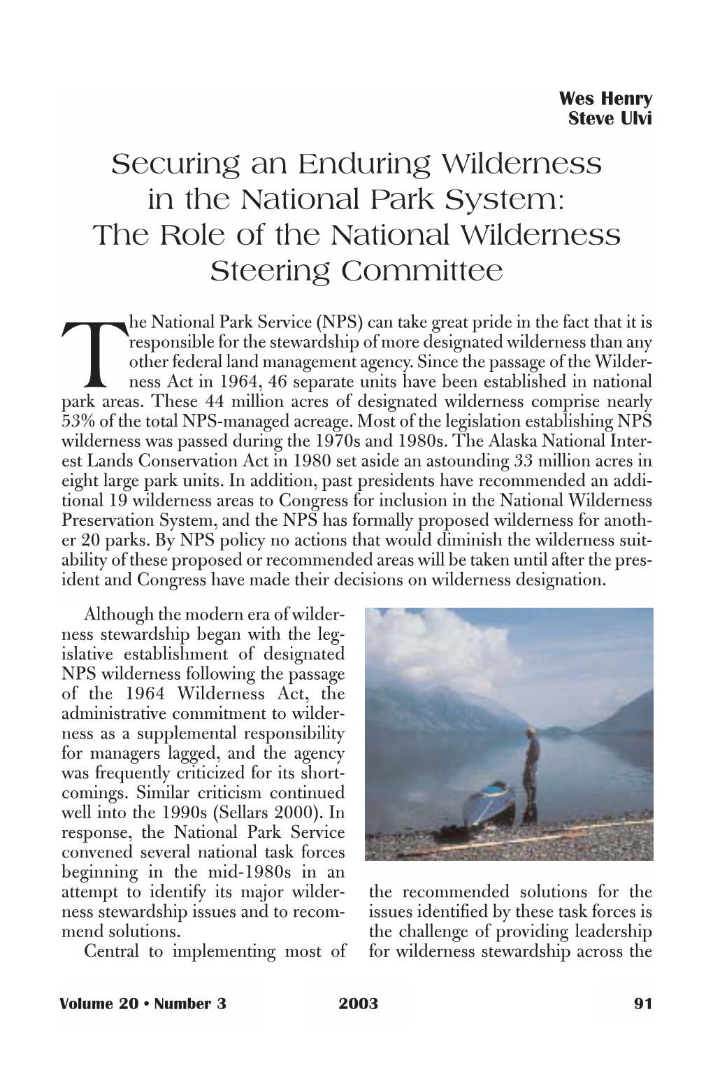 Securing an Enduring Wilderness in the National Park System: the Role of the National Wilderness Steering Committee