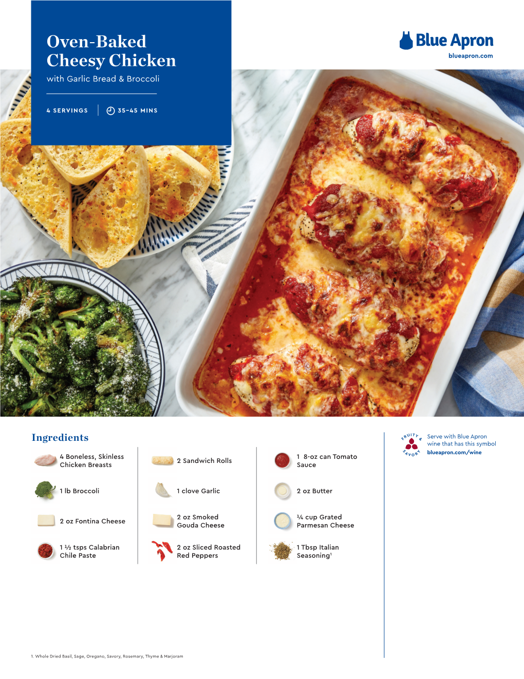 Oven-Baked Cheesy Chicken Blueapron.Com with Garlic Bread & Broccoli