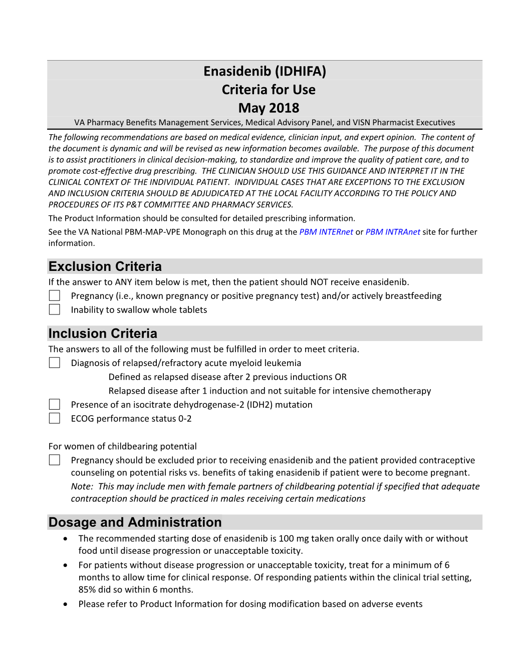 Enasidenib (IDHIFA) Criteria For