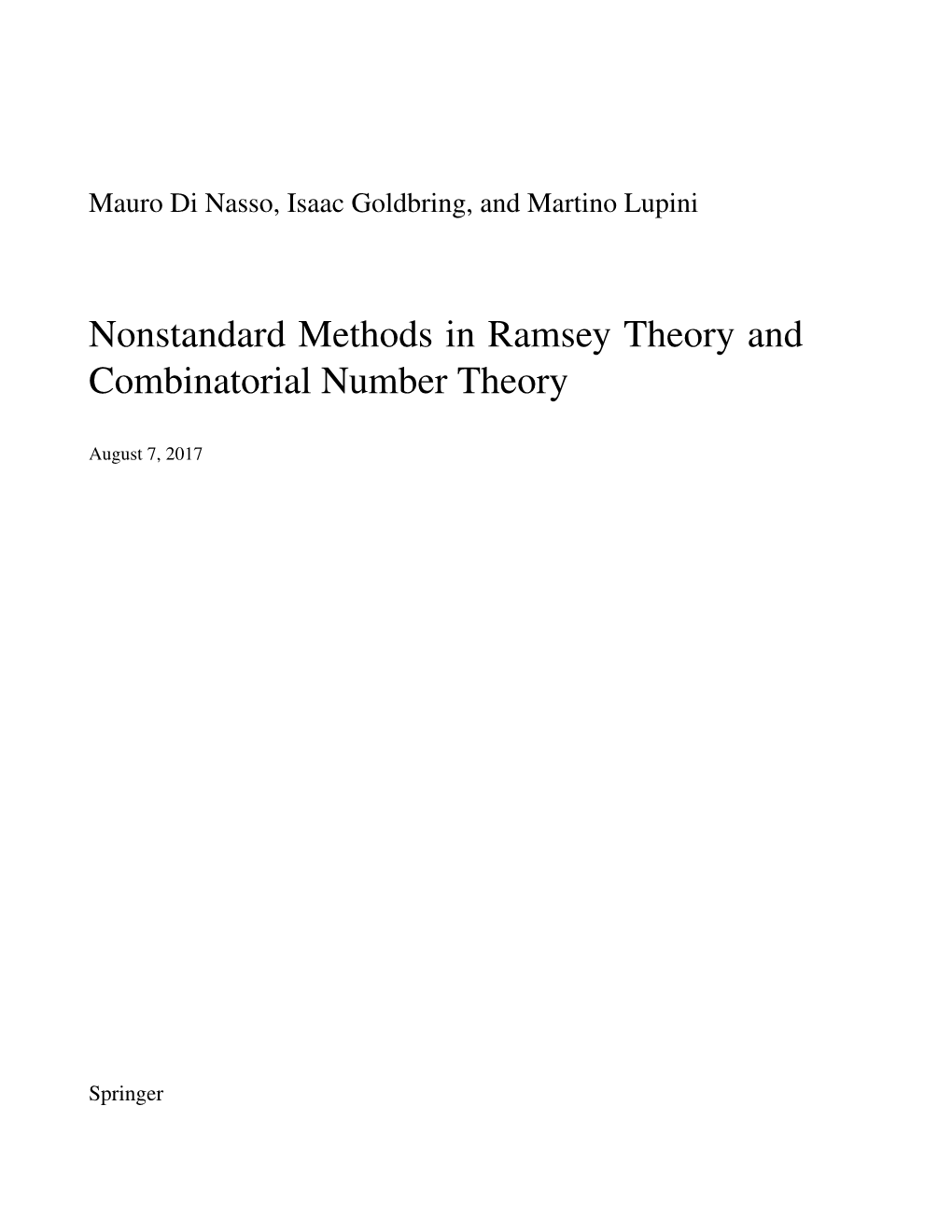 Nonstandard Methods in Ramsey Theory and Combinatorial Number Theory