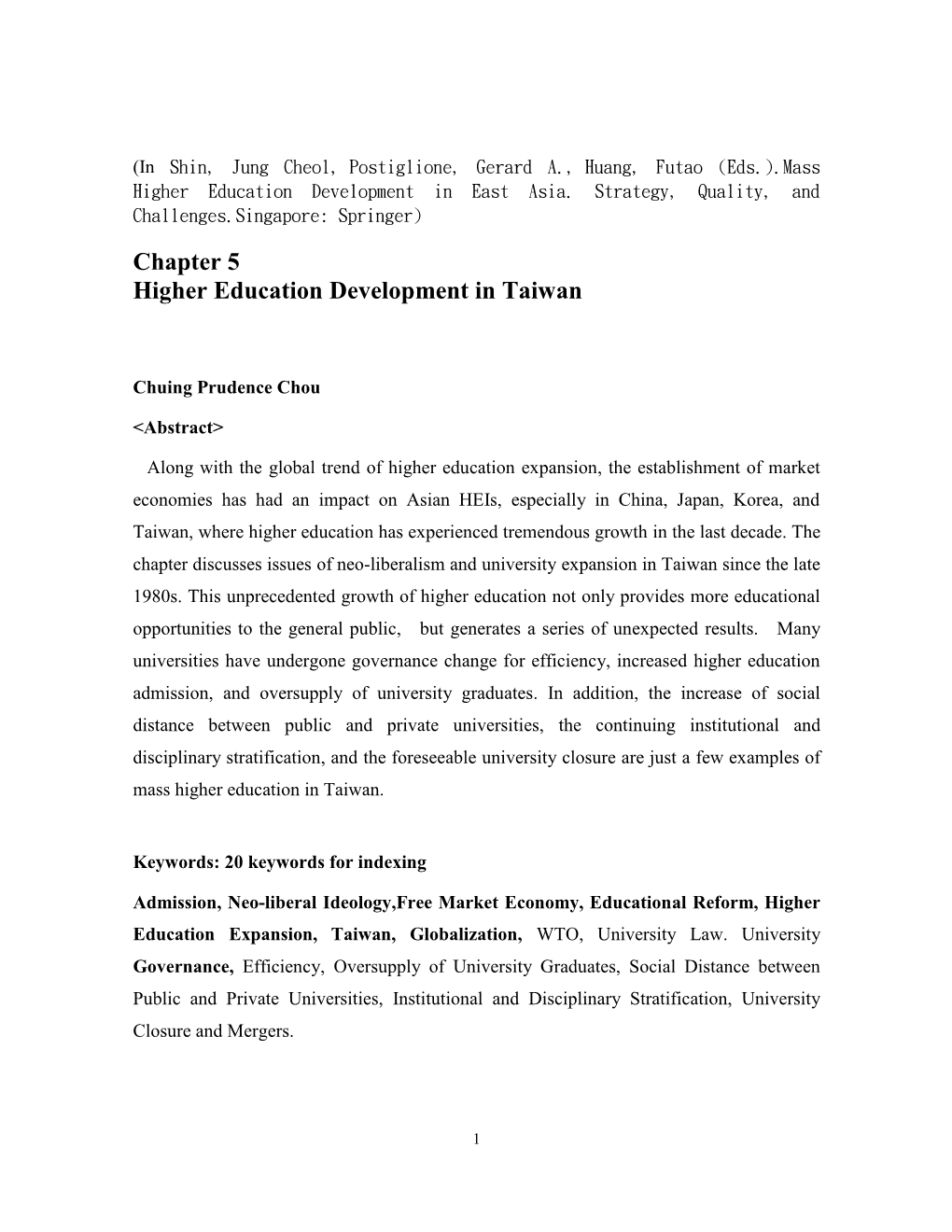 Chapter 5 Higher Education Development in Taiwan