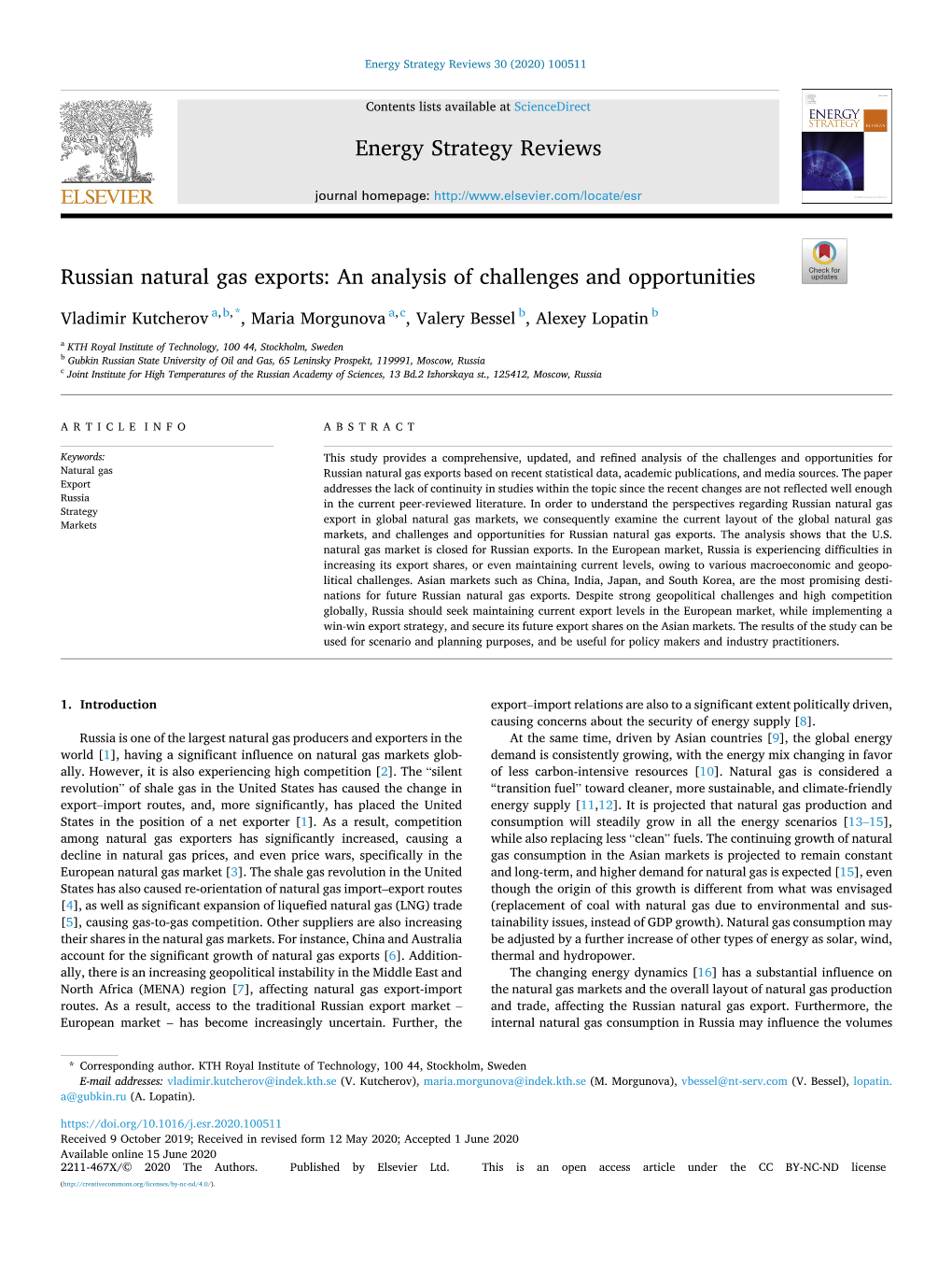 Russian Natural Gas Exports: an Analysis of Challenges and Opportunities