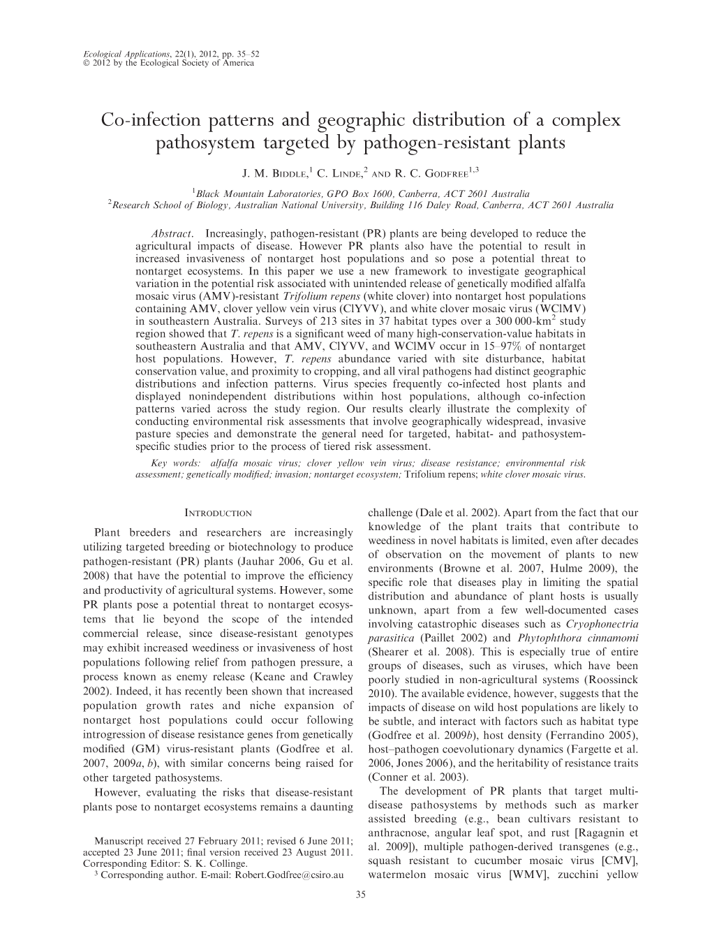 Co-Infection Patterns and Geographic Distribution of a Complex Pathosystem Targeted by Pathogen-Resistant Plants