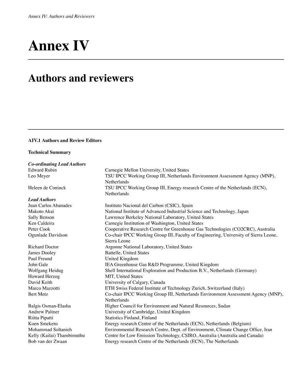 Annex IV: Authors and Reviewers