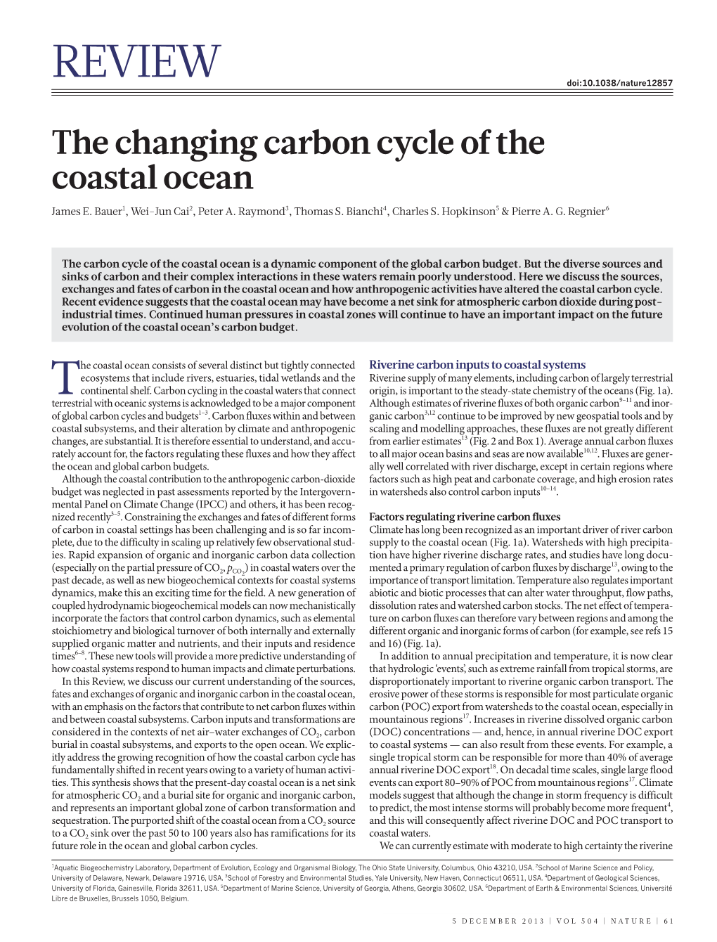 The Changing Carbon Cycle of the Coastal Ocean