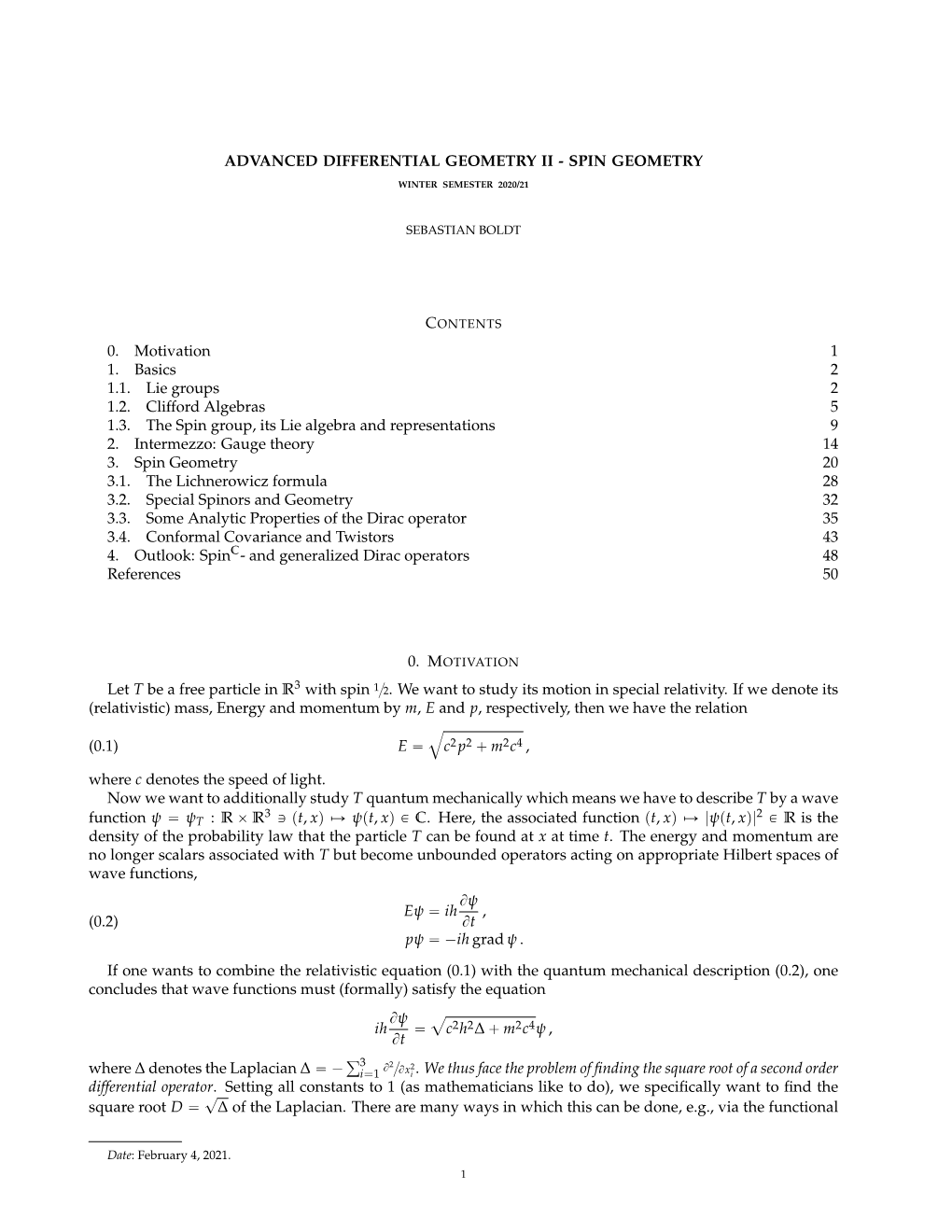 Advanced Differential Geometry Ii - Spin Geometry