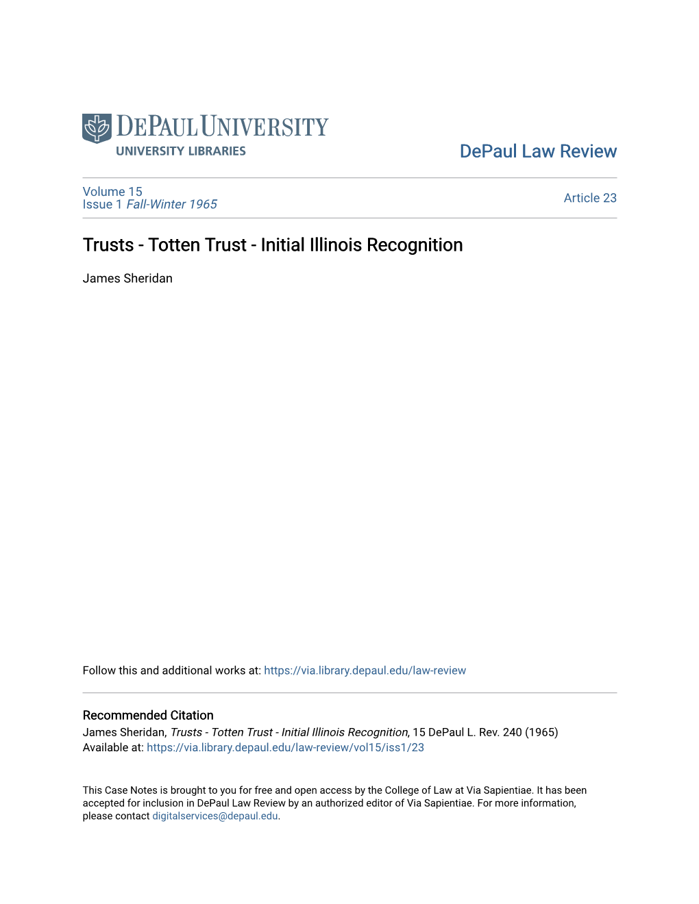 Totten Trust - Initial Illinois Recognition