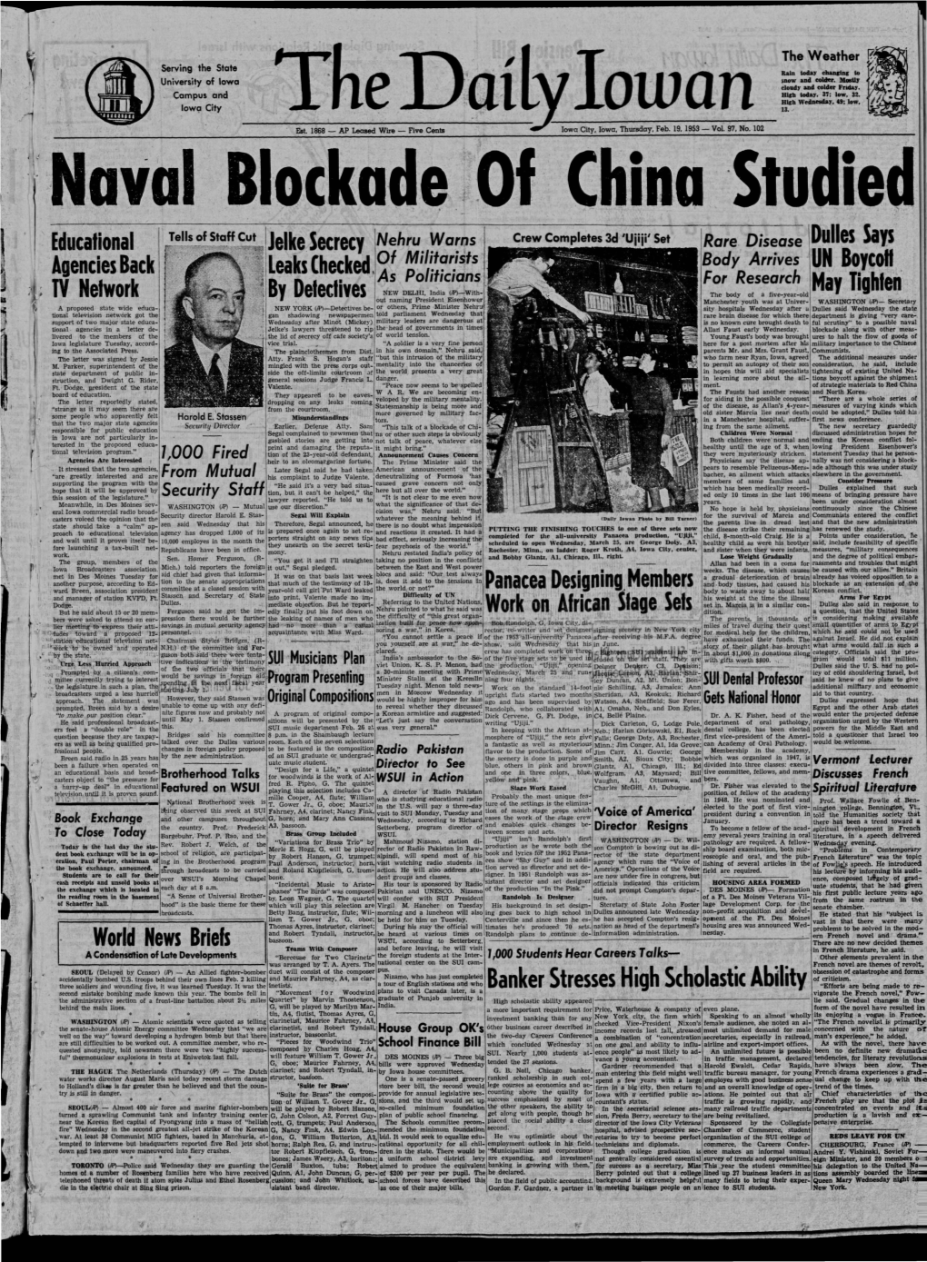 Daily Iowan (Iowa City, Iowa), 1953-02-19
