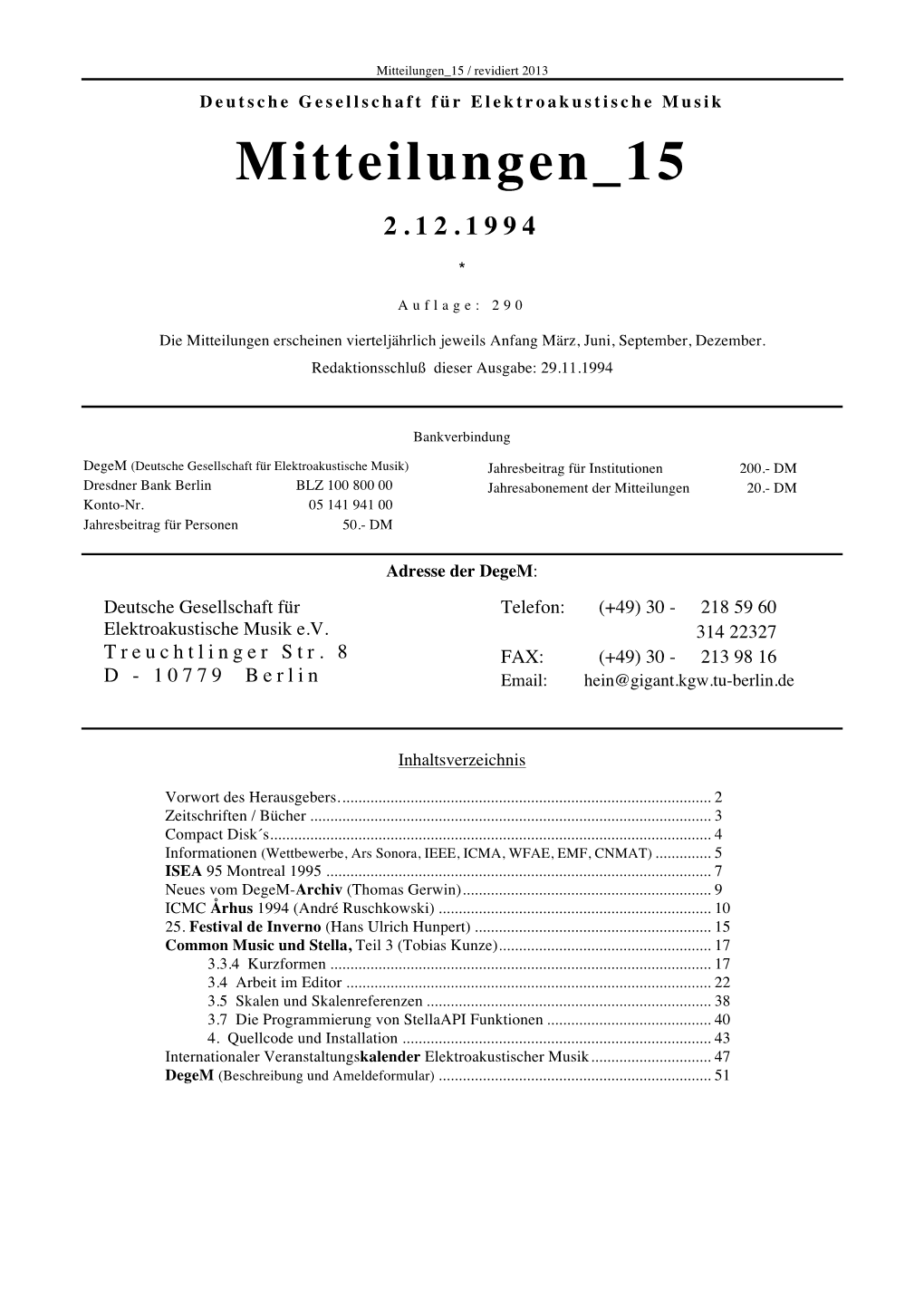 DEGEM – Mitteilungen 15