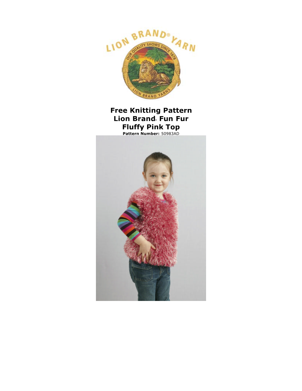 Free Knitting Pattern Lion Brand® Fun Fur Fluffy Pink