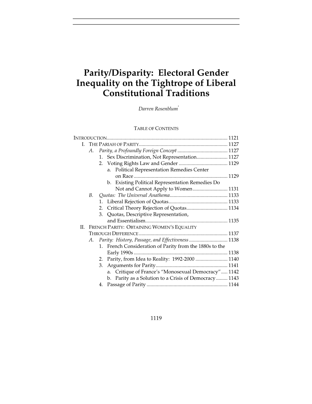 Parity/Disparity: Electoral Gender Inequality on the Tightrope of Liberal Constitutional Traditions