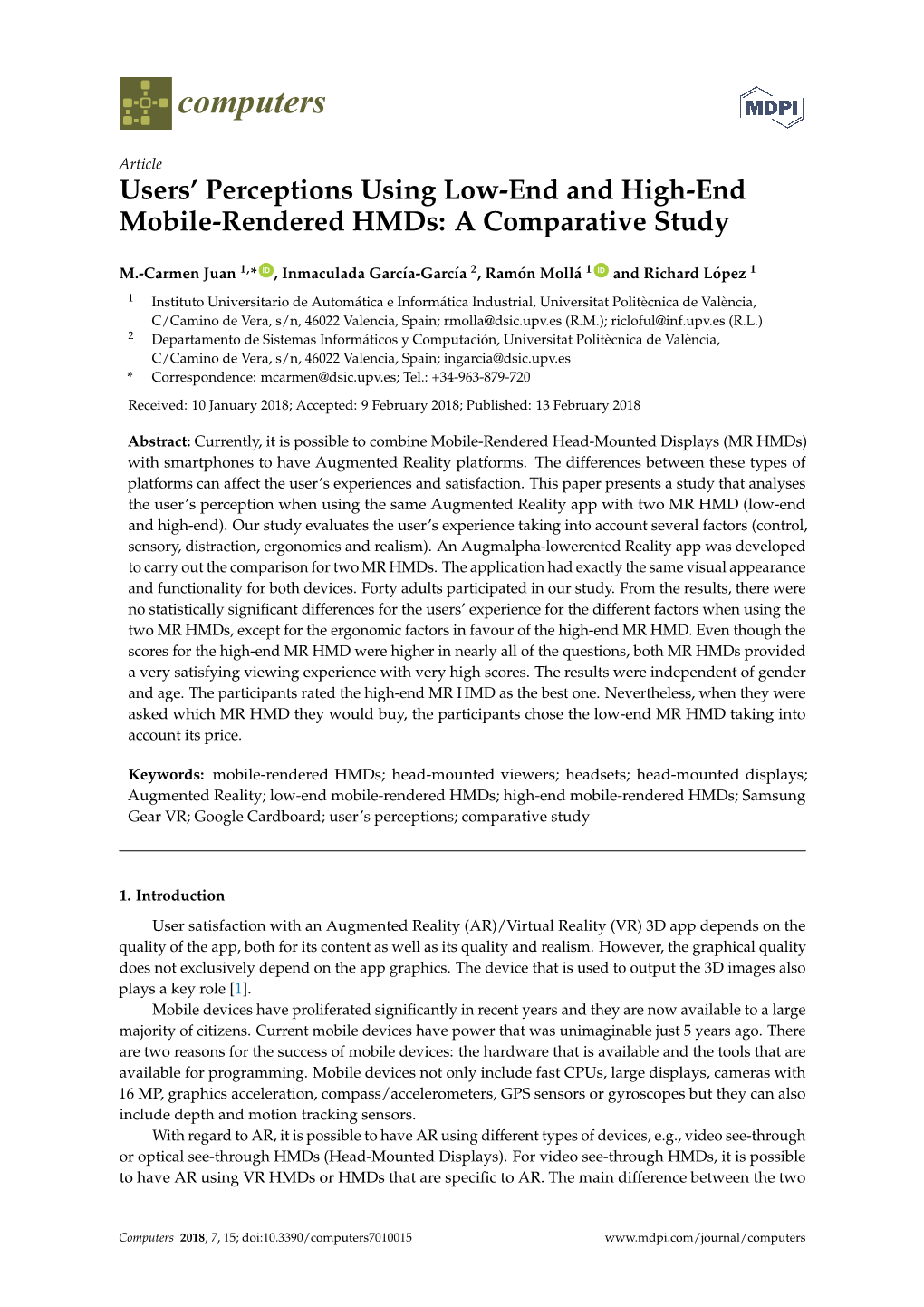 Users' Perceptions Using Low-End and High-End